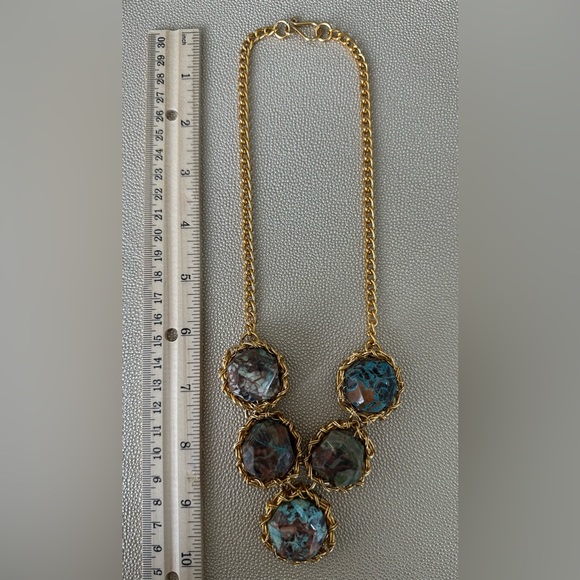 Natural African Turquoise Stone Wire Wrapped Necklace - Picture 3 of 3